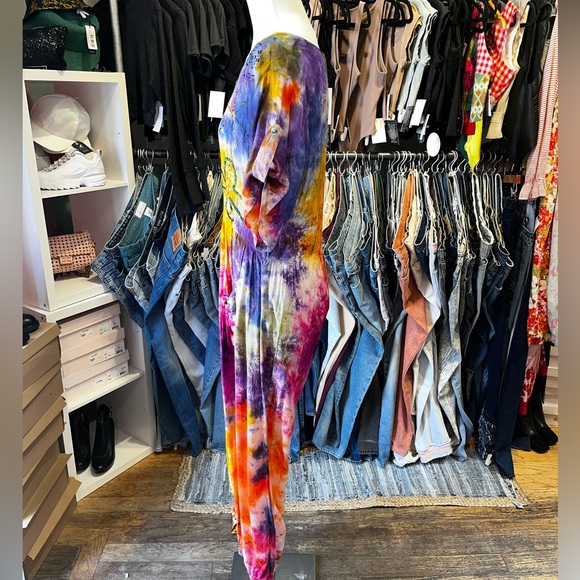Vintage 80s tie dyed rainbow beadedjumpsuit - Picture 7 of 7